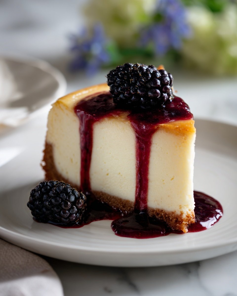 London Fog Basque Cheesecake with Blackberry Sauce Recipe - Serving Photo — London Fog Basque Cheesecake with Blackberry Sauce, Earl Grey Cheesecake, Basque Cheesecake with Berry Sauce, Elegant Tea-infused Cheesecake, Blackberry Dessert with Cheesecake