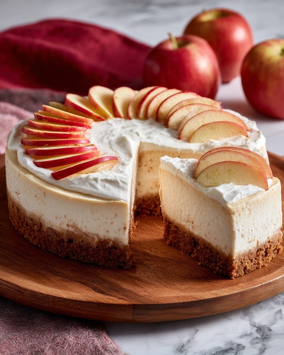 Apple Cider Cheesecake Recipe - Serving Photo — Apple Cider Cheesecake, fall dessert recipes, apple cider desserts, harvest cheesecake, cozy autumn desserts