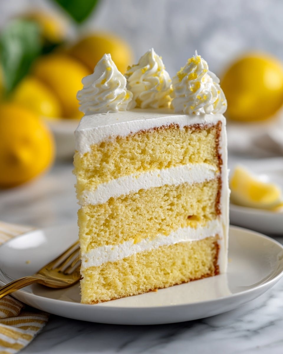 Cheesecake Factory Italian Lemon Cream Cake Recipe - Serving Photo — Cheesecake Factory Italian Lemon Cream Cake, lemon cream cake recipe, lemon mascarpone dessert, citrus layer cake, homemade Italian lemon cake