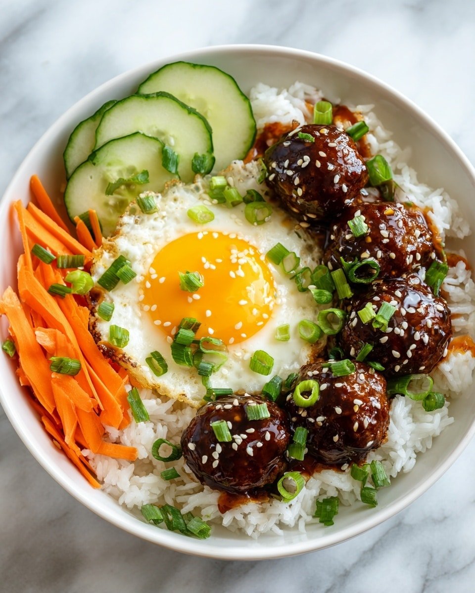 Korean BBQ Meatball Rice Bowls Recipe - Serving Photo — Korean BBQ Meatball Rice Bowls, Korean-inspired dinner, easy weeknight meals, flavorful meatball bowl, Asian fusion rice bowl