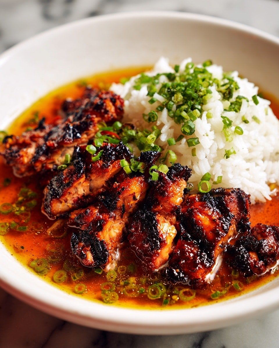 Caramelised Soy Chicken in Garlic Ginger Broth with Rice Recipe - Serving Photo — Caramelised Soy Chicken in Garlic Ginger Broth with Rice, soy chicken recipe, garlic ginger chicken broth, caramelized chicken dinner, savory rice bowl