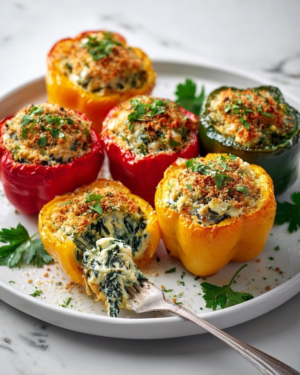 Herby Ricotta Stuffed Peppers Recipe - Serving Photo — Herby Ricotta Stuffed Peppers, stuffed peppers with herbs and ricotta, roasted stuffed peppers recipe, vegetarian stuffed peppers, easy stuffed pepper recipe
