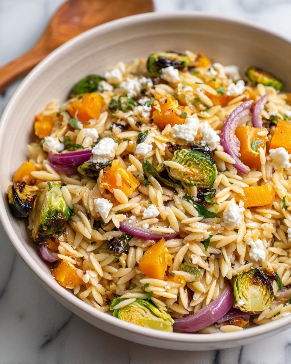 Best Fall Harvest Orzo Salad Recipe - Serving Photo — Best Fall Harvest Orzo Salad, fall orzo salad with roasted butternut squash, autumn vegetable pasta salad, seasonal fall salad recipe, easy fall harvest salad