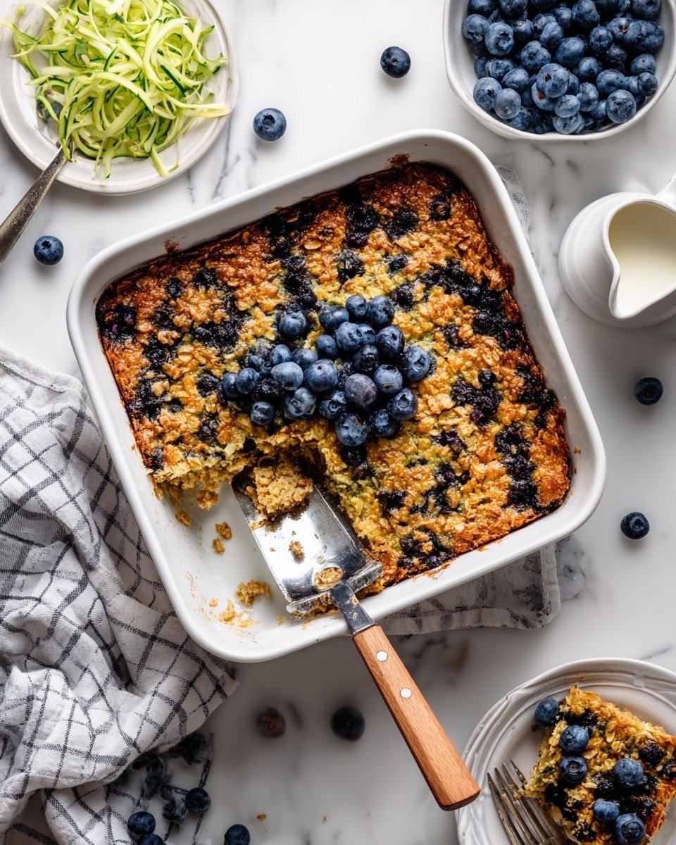 Zucchini Blueberry Baked Oatmeal Recipe - Serving Photo — Zucchini Blueberry Baked Oatmeal, healthy breakfast ideas, easy baked oatmeal recipe, nutritious morning dishes, blueberry zucchini baked oats