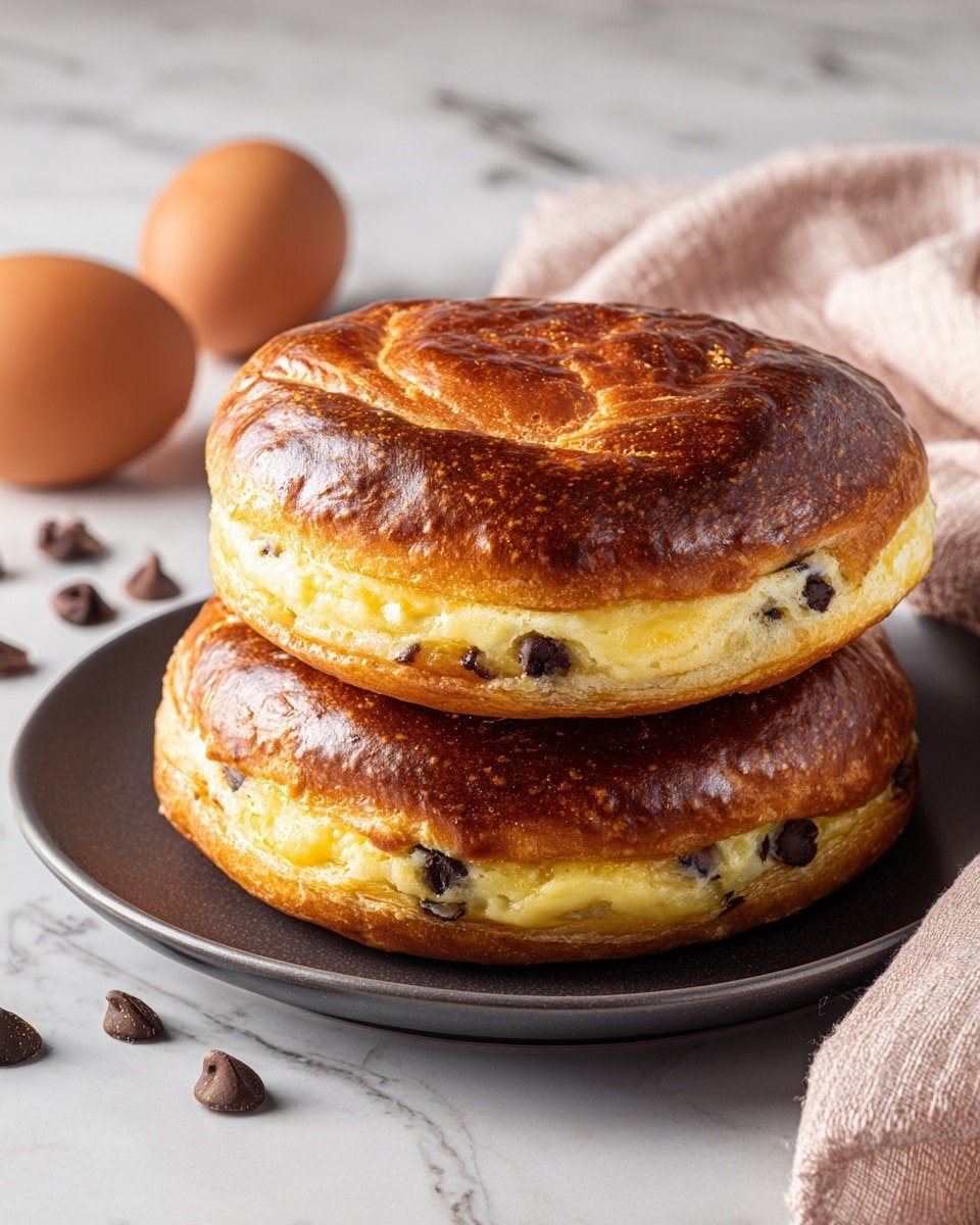 Chocolate Chip Vanilla Custard Brioches Recipe - Serving Photo — Chocolate Chip Vanilla Custard Brioches, brioche with vanilla custard and chocolate chips, homemade breakfast brioche, sweet brunch bread, indulgent dessert bread