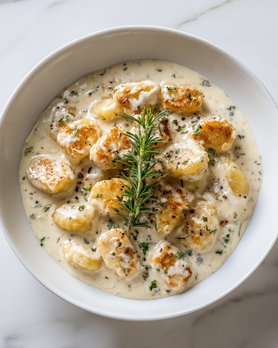 Millionaire Gnocchi with Creamy Garlic Parmesan Sauce and Truffle Oil Recipe - Recipe Image — Millionaire Gnocchi, creamy garlic Parmesan sauce, truffle oil gnocchi, luxurious potato gnocchi recipe, easy gourmet gnocchi dish