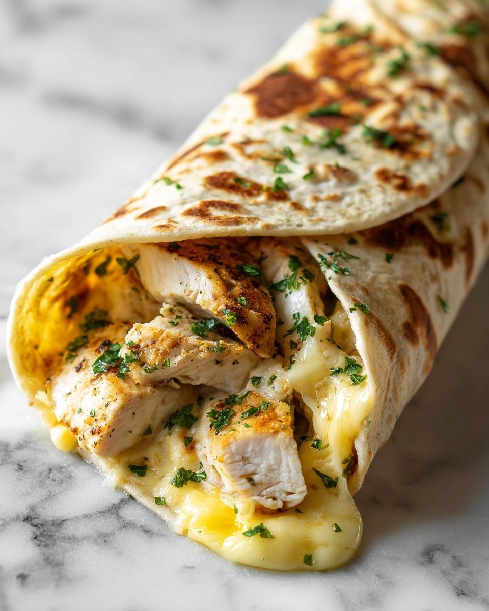 Ooey-Gooey Cheesy Garlic Chicken Wraps Recipe - Serving Photo — Ooey-Gooey Cheesy Garlic Chicken Wraps, cheesy chicken wraps, garlic chicken wraps, quick chicken wrap recipes, easy dinner wraps