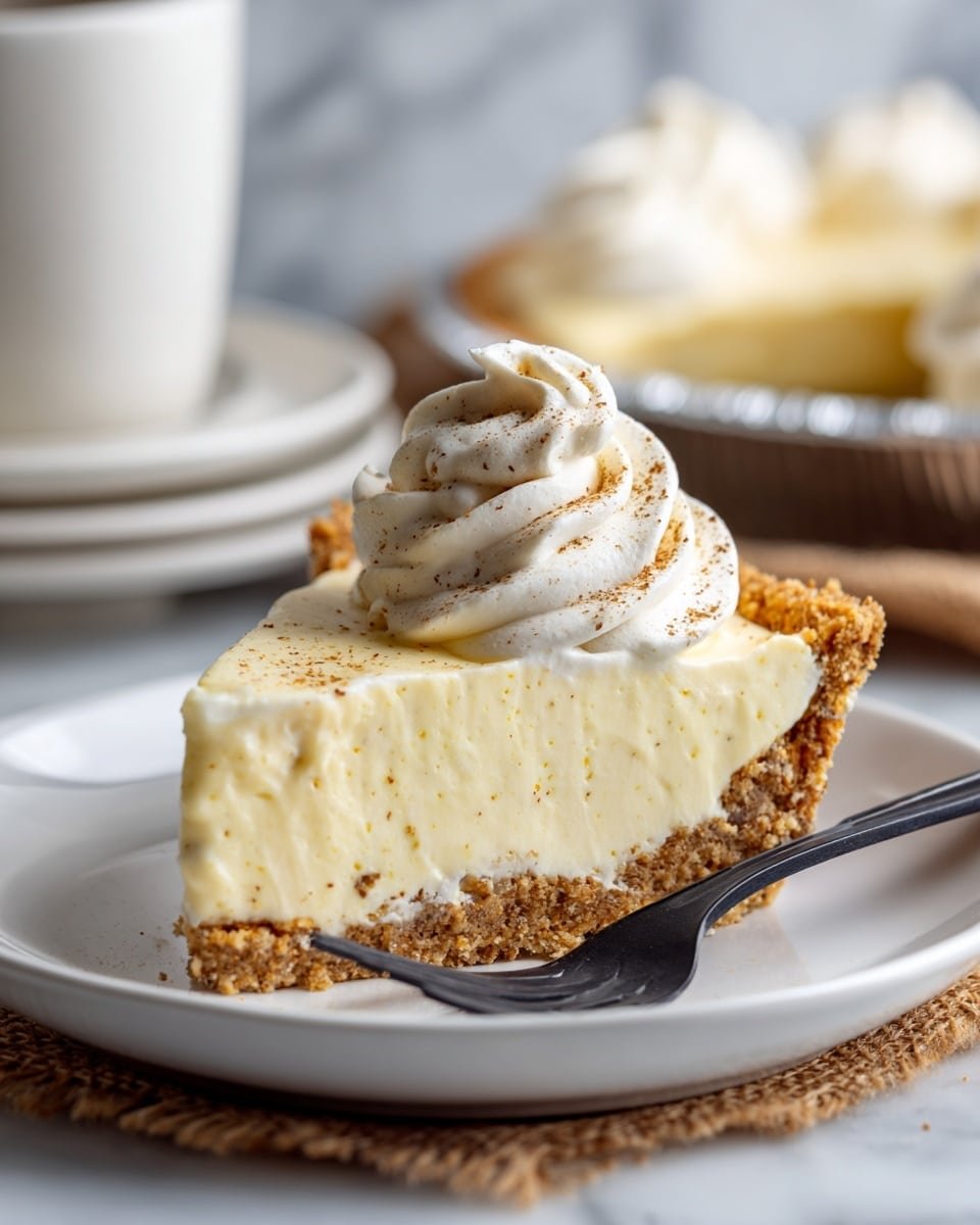 No Bake Eggnog Pie Recipe - Recipe Image — No Bake Eggnog Pie, Eggnog Pie, Festive Holiday Dessert, No Bake Christmas Pie, Easy Eggnog Pie