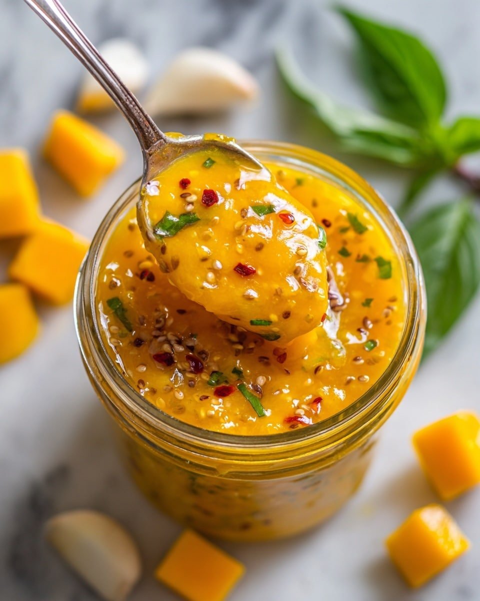 Mango Habanero Honey Garlic Sauce Recipe - Ingredients Photo — Mango Habanero Honey Garlic Sauce, Mango Habanero sauce, spicy garlic sauce, tropical sweet hot sauce, easy homemade hot sauce