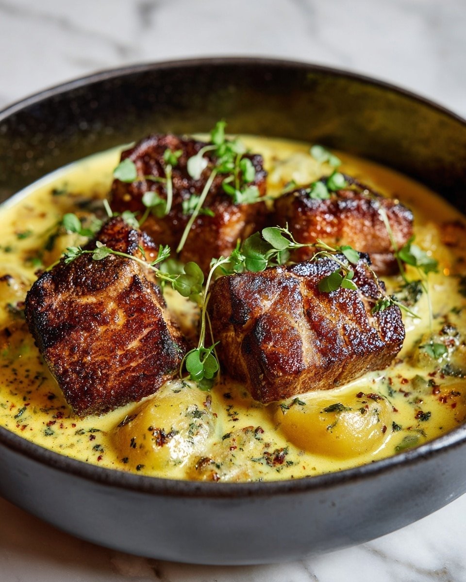 Smothered Pork Chop and Scalloped Potato Casserole Recipe - Serving Photo — Smothered Pork Chop and Scalloped Potato Casserole, pork chop casserole, scalloped potato recipe, comfort food casserole, hearty pork dinner