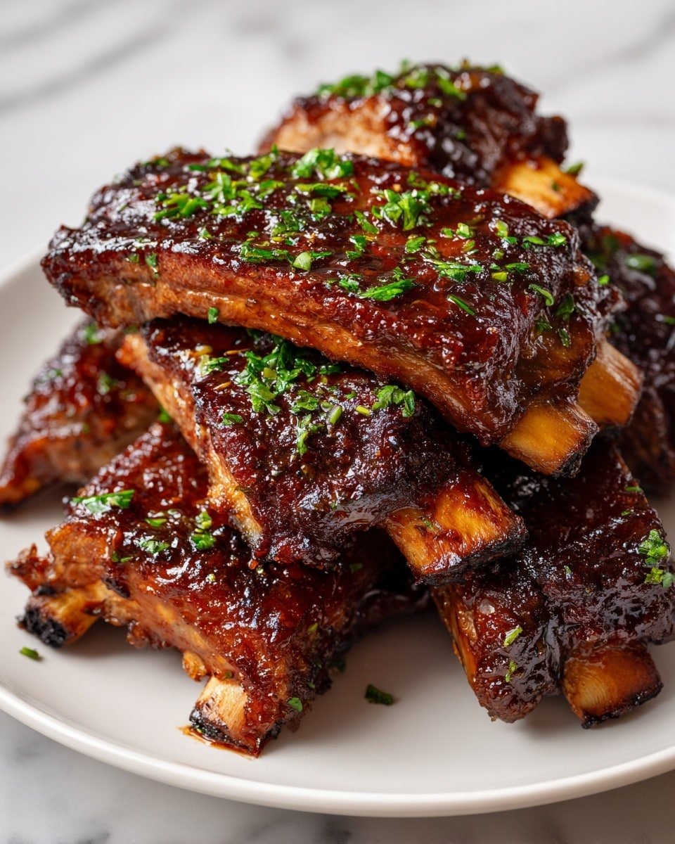 Caramelized Slow Roast Asian Beef Short Ribs Recipe - Serving Photo — Caramelized Slow Roast Asian Beef Short Ribs, Asian Beef Ribs recipe, Sticky glazed beef short ribs, Tender Asian short ribs, Slow roasted beef ribs