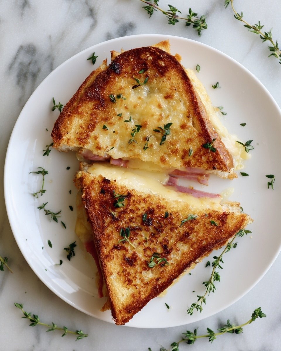 Classic Croque Monsieur Sandwich Recipe - Serving Photo — Croque Monsieur sandwich, classic Croque Monsieur recipe, French ham and cheese sandwich, easy Croque Monsieur, gourmet grilled sandwich