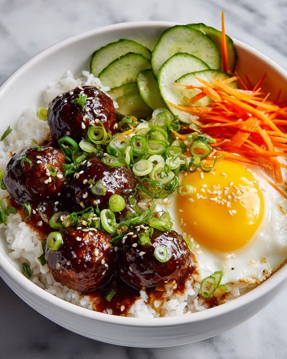 Korean BBQ Meatball Rice Bowls Recipe - Recipe Image — Korean BBQ Meatball Rice Bowls, Korean-inspired dinner, easy weeknight meals, flavorful meatball bowl, Asian fusion rice bowl