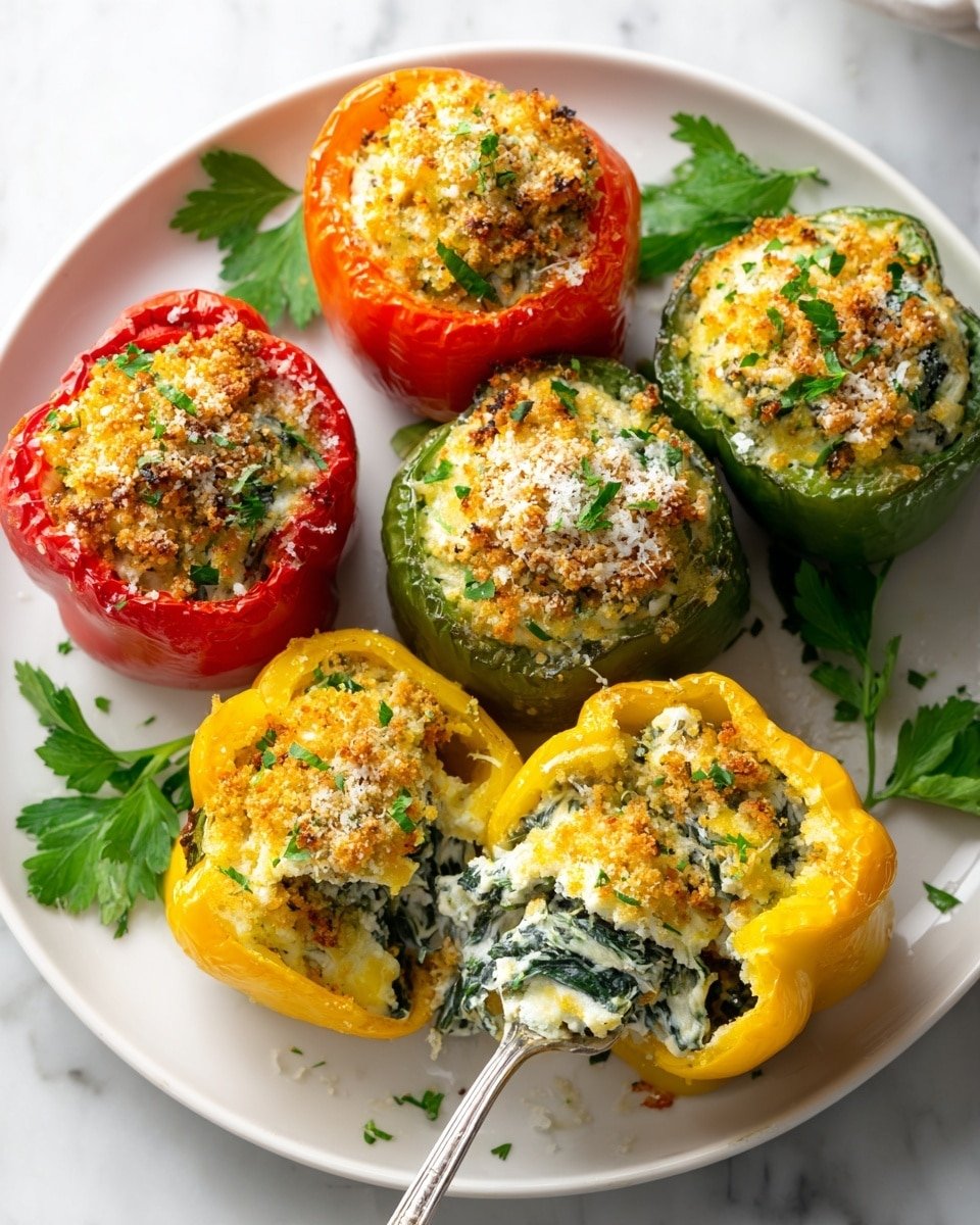 Herby Ricotta Stuffed Peppers Recipe - Recipe Image — Herby Ricotta Stuffed Peppers, stuffed peppers with herbs and ricotta, roasted stuffed peppers recipe, vegetarian stuffed peppers, easy stuffed pepper recipe