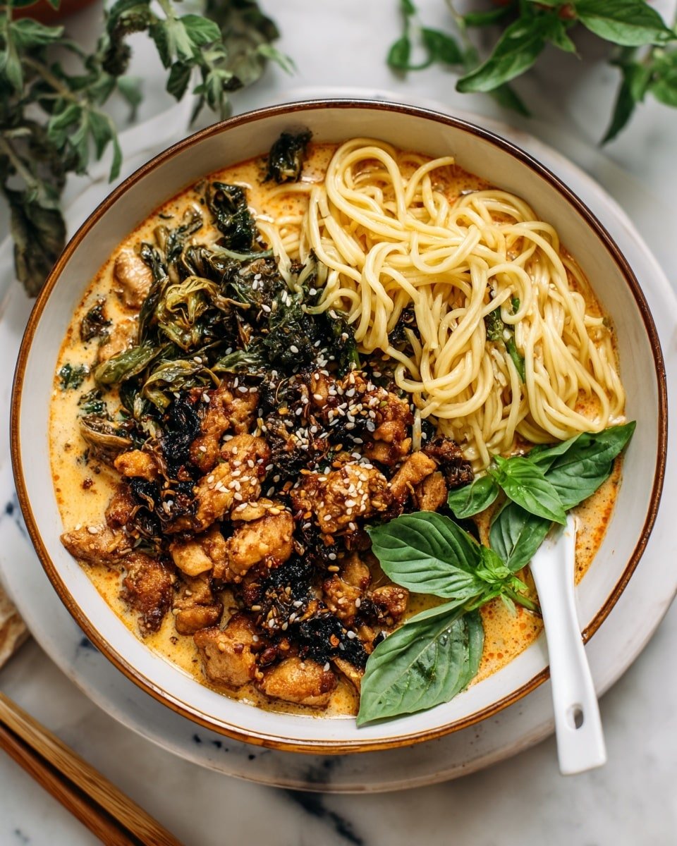 30 Minute Crispy Thai Peanut Chicken Ramen Recipe - Recipe Image — 30 Minute Crispy Thai Peanut Chicken Ramen, Thai peanut chicken ramen, quick Thai ramen recipe, easy crispy chicken noodle bowl, spicy peanut ramen