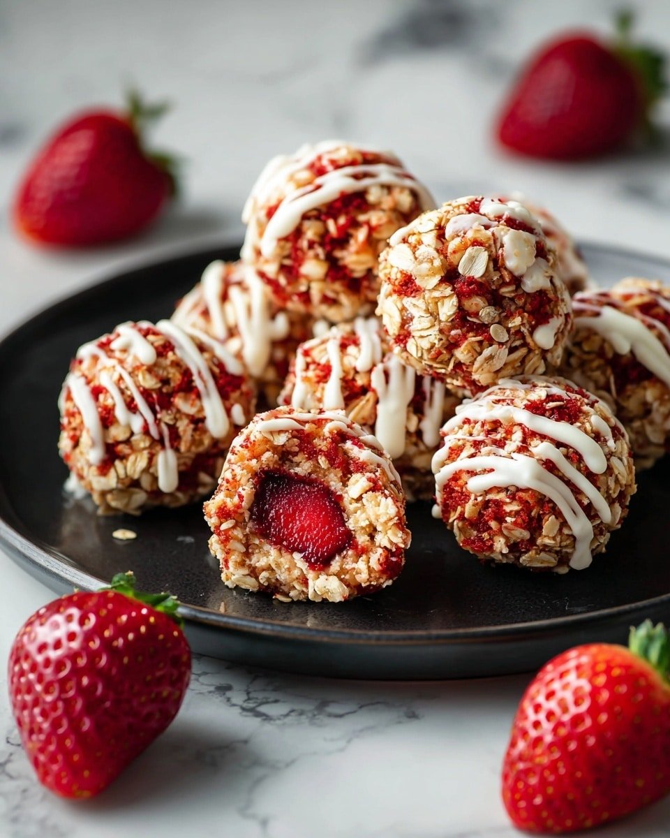 Strawberry Shortcake Energy Bites Recipe - Recipe Image — Strawberry Shortcake Energy Bites, healthy strawberry energy snacks, no-bake strawberry bites, easy energy bites recipes, fruity energy bites for kids