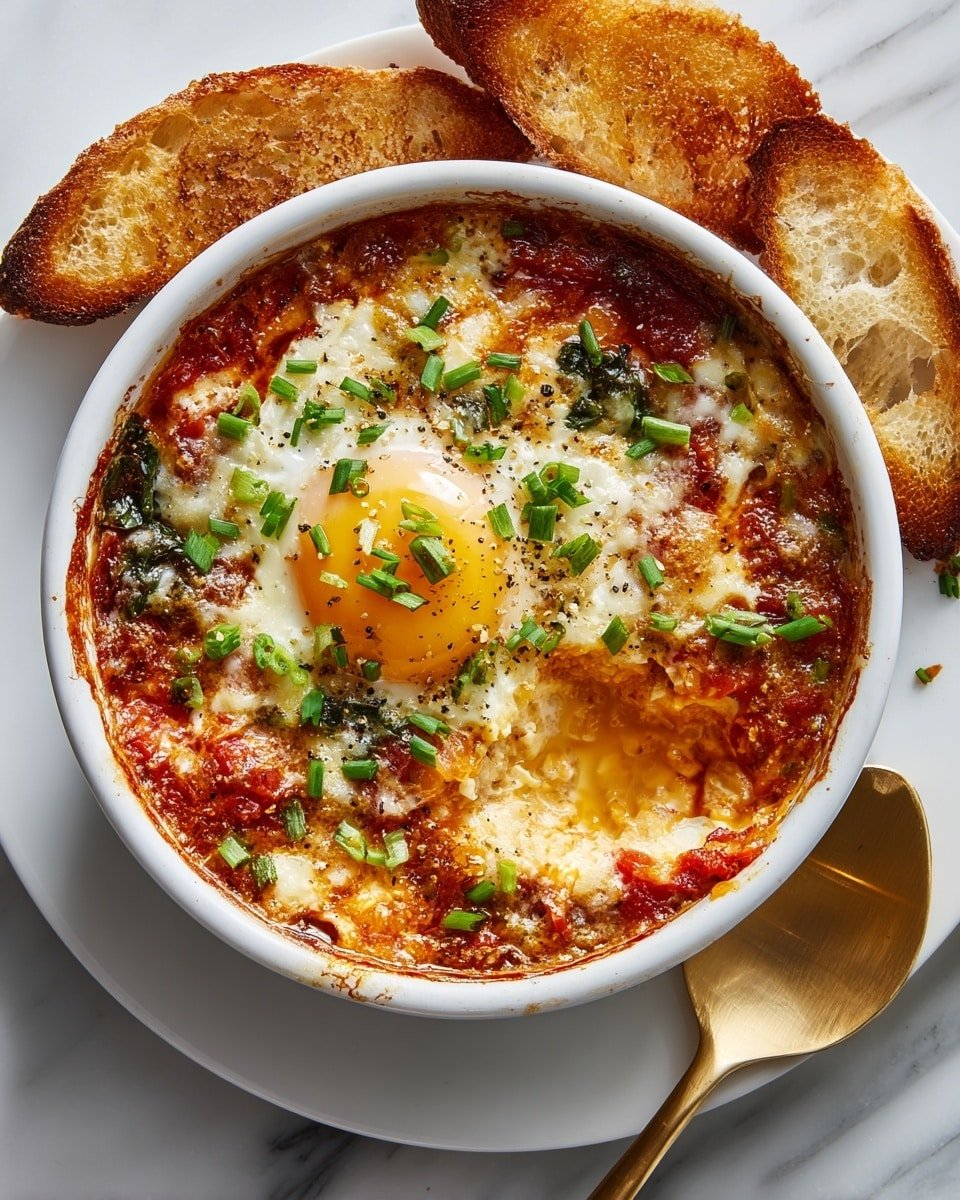 Baked Feta Eggs with Cherry Tomatoes and Spinach Recipe - Recipe Image — Baked Feta Eggs with Cherry Tomatoes and Spinach, baked feta breakfast, healthy brunch recipes, easy egg dishes, vegetable egg bake