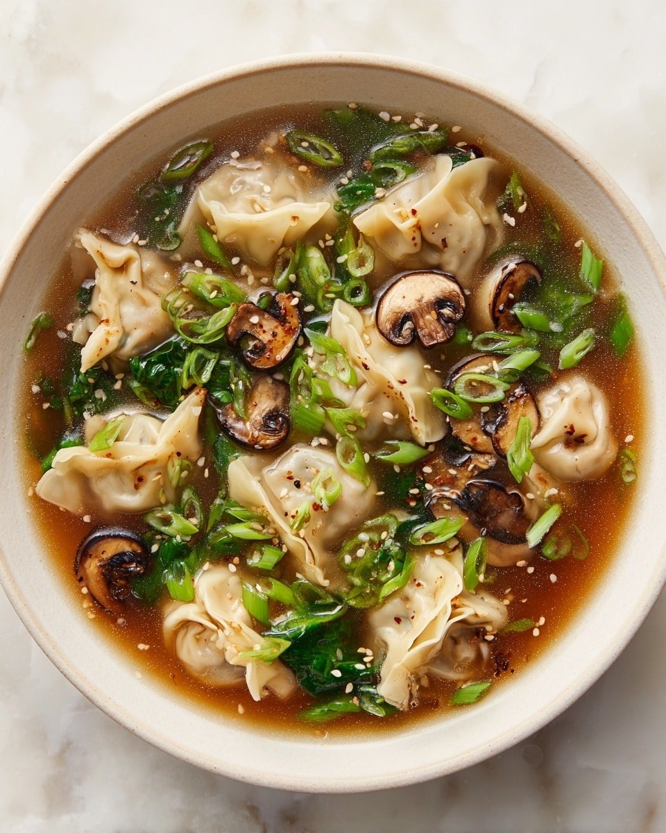 Hearty Potsticker Soup with Mushrooms & Bok Choy Recipe - Recipe Image — Hearty Potsticker Soup with Mushrooms & Bok Choy, potsticker soup recipe, comforting Asian soup, easy weeknight soup, mushroom and bok choy soup