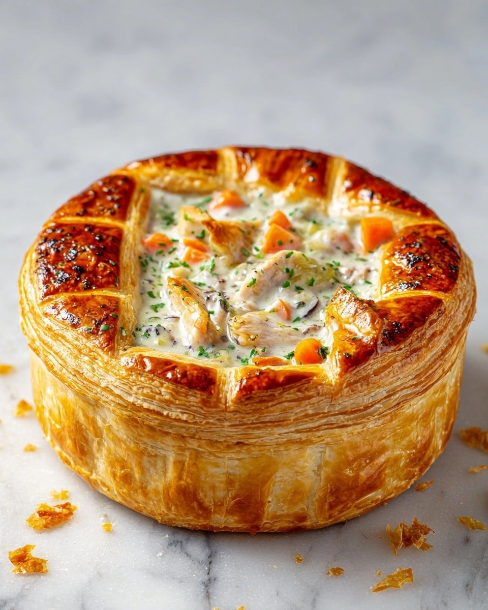 French-Inspired Chicken Pot Pie Recipe - Serving Photo — French-Inspired Chicken Pot Pie, chicken pot pie with herbs, elegant chicken pie recipe, homemade chicken pot pie, flaky puff pastry chicken dish