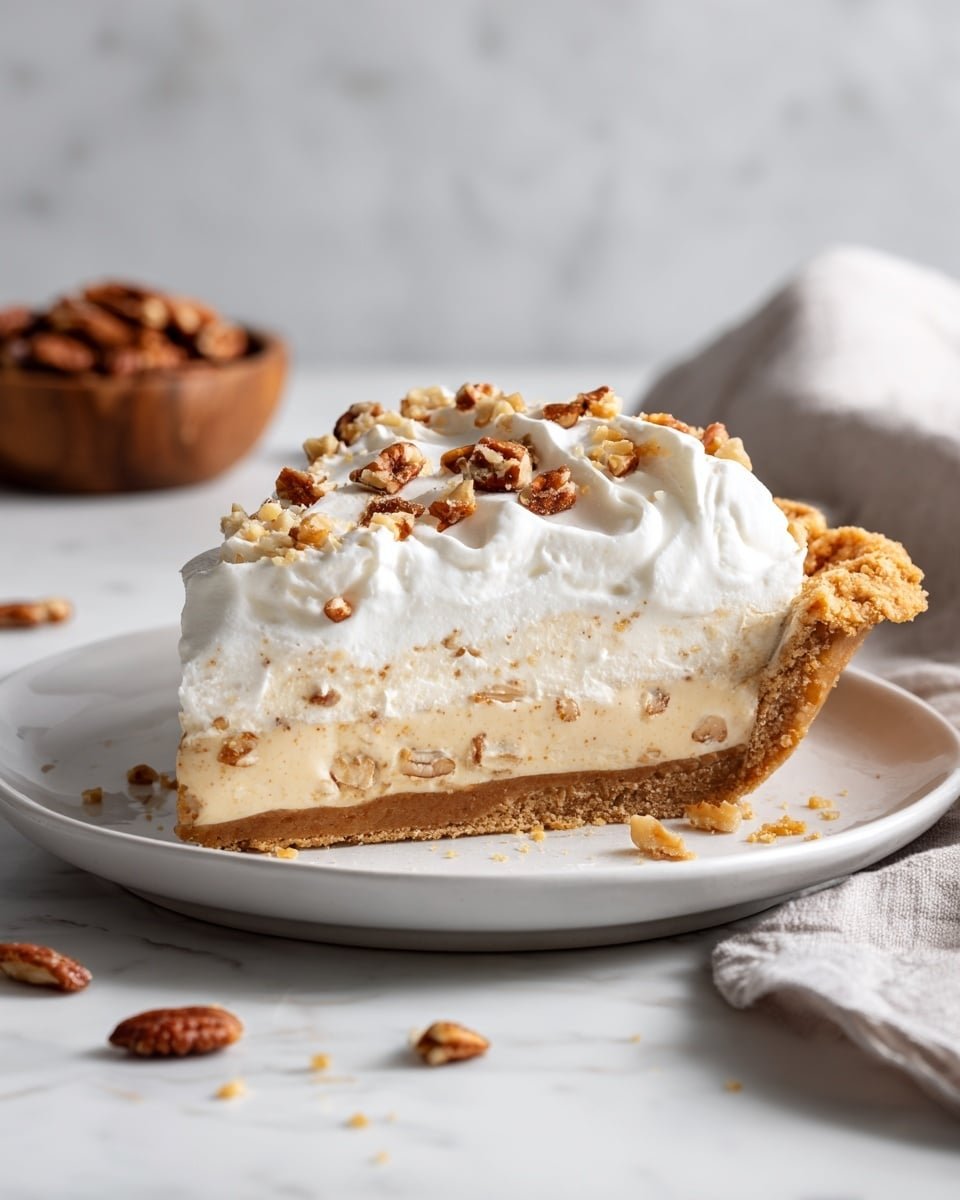 Pecan Cream Pie Recipe - Serving Photo — Pecan Cream Pie, pecan dessert, creamy pecan pie, southern pecan pie, homemade pecan pie