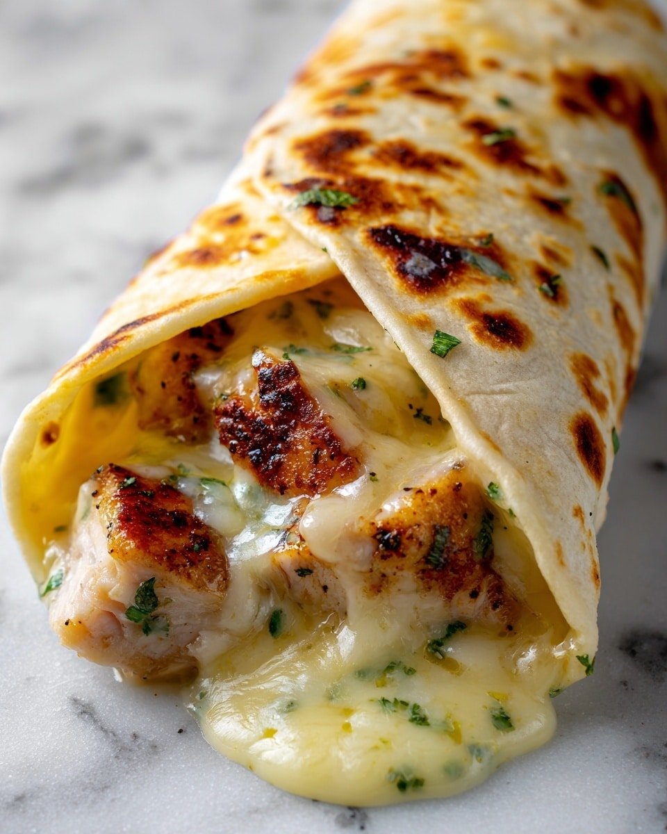 Ooey-Gooey Cheesy Garlic Chicken Wraps Recipe - Recipe Image — Ooey-Gooey Cheesy Garlic Chicken Wraps, cheesy chicken wraps, garlic chicken wraps, quick chicken wrap recipes, easy dinner wraps