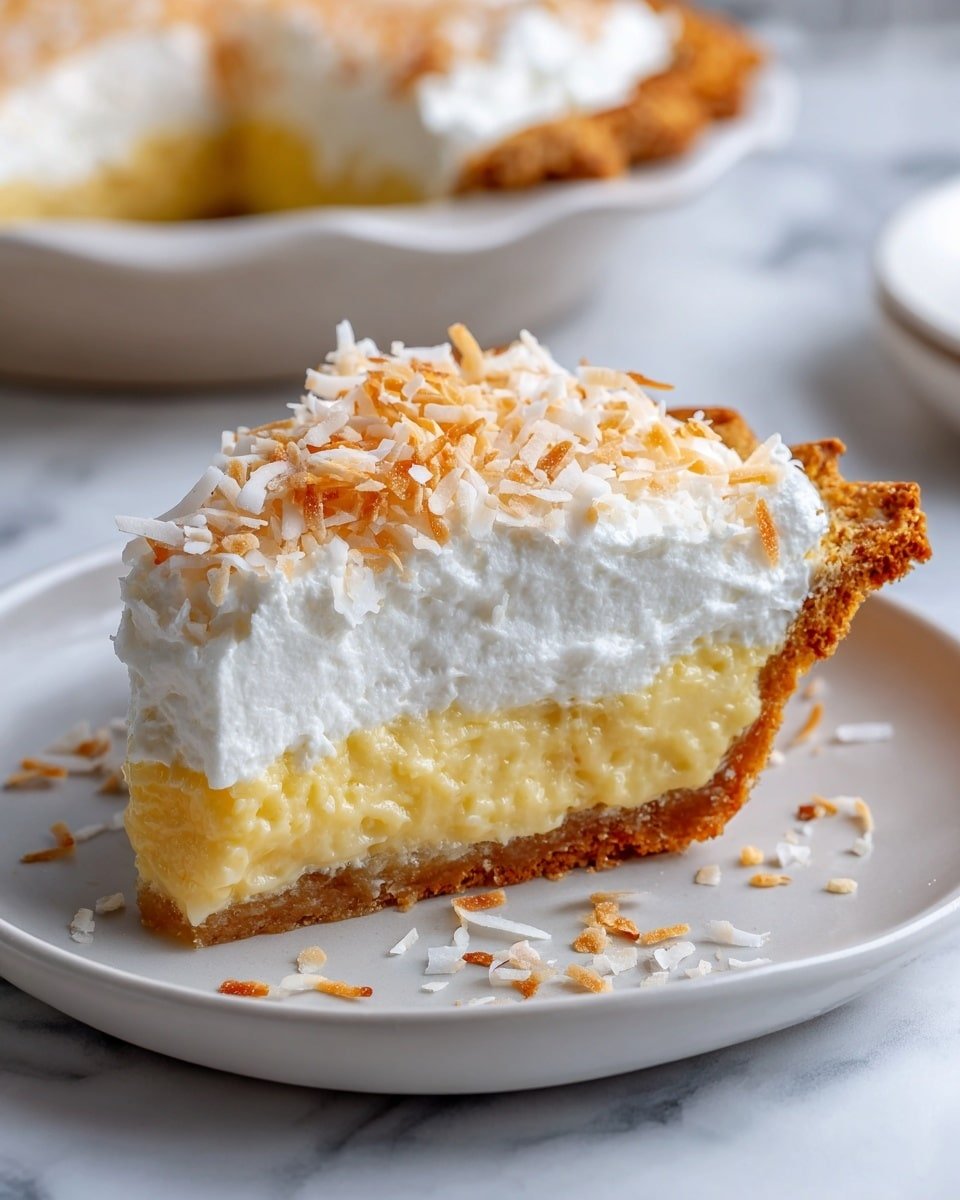 Slice of Paradise: The Best Triple Coconut Cream Pie Recipe - Serving Photo — Slice of Paradise: The Best Triple Coconut Cream Pie, coconut cream pie recipe, tropical coconut dessert, layered coconut pie, easy coconut pie idea