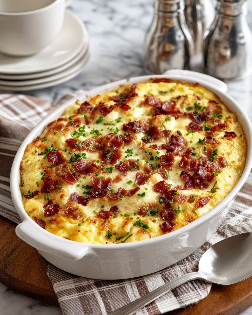 Twice Baked Potato Casserole Recipe - Serving Photo — Twice Baked Potato Casserole, cheesy potato casserole, comfort food recipes, bacon potato bake, easy potato casserole
