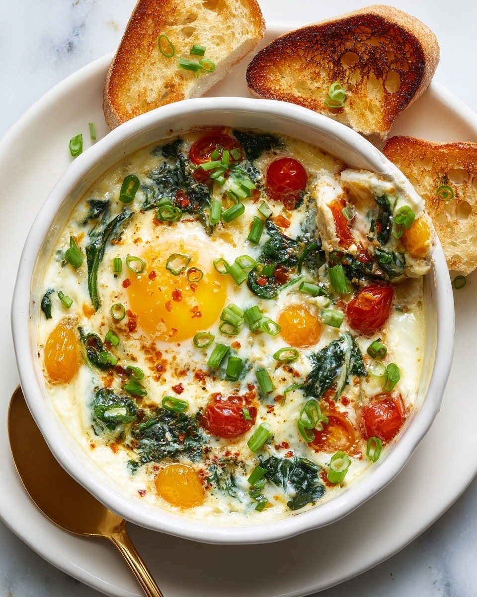 Baked Feta Eggs Recipe - Serving Photo — Baked Feta Eggs, baked feta eggs recipe, easy brunch recipes, Mediterranean breakfast ideas, savory baked egg dishes