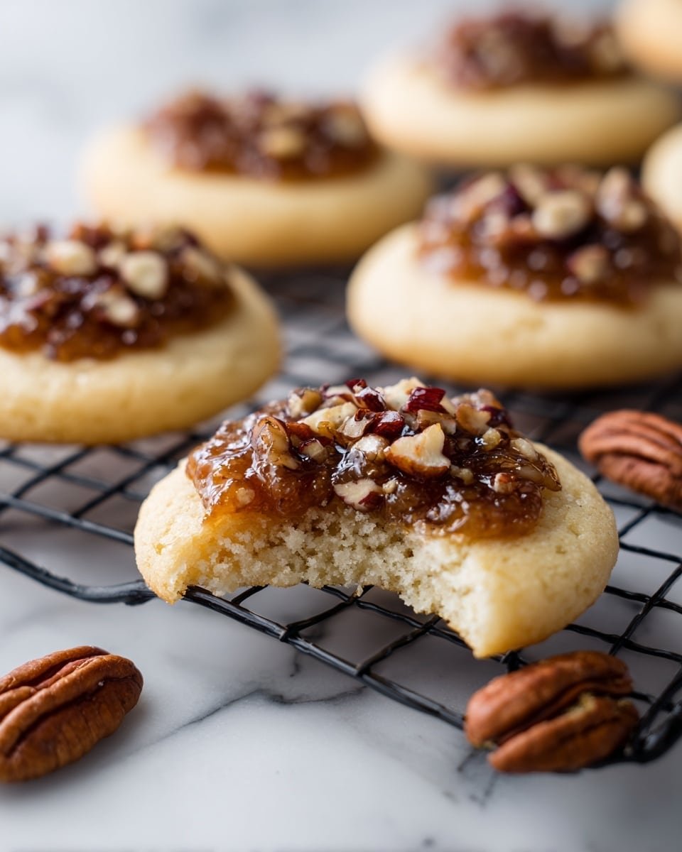 Chewy Pecan Pie Cookies with Caramelized Filling Recipe - Serving Photo — Chewy Pecan Pie Cookies with Caramelized Filling, pecan pie cookie recipe, caramel pecan cookies, nut-filled cookie recipe, holiday cookie ideas