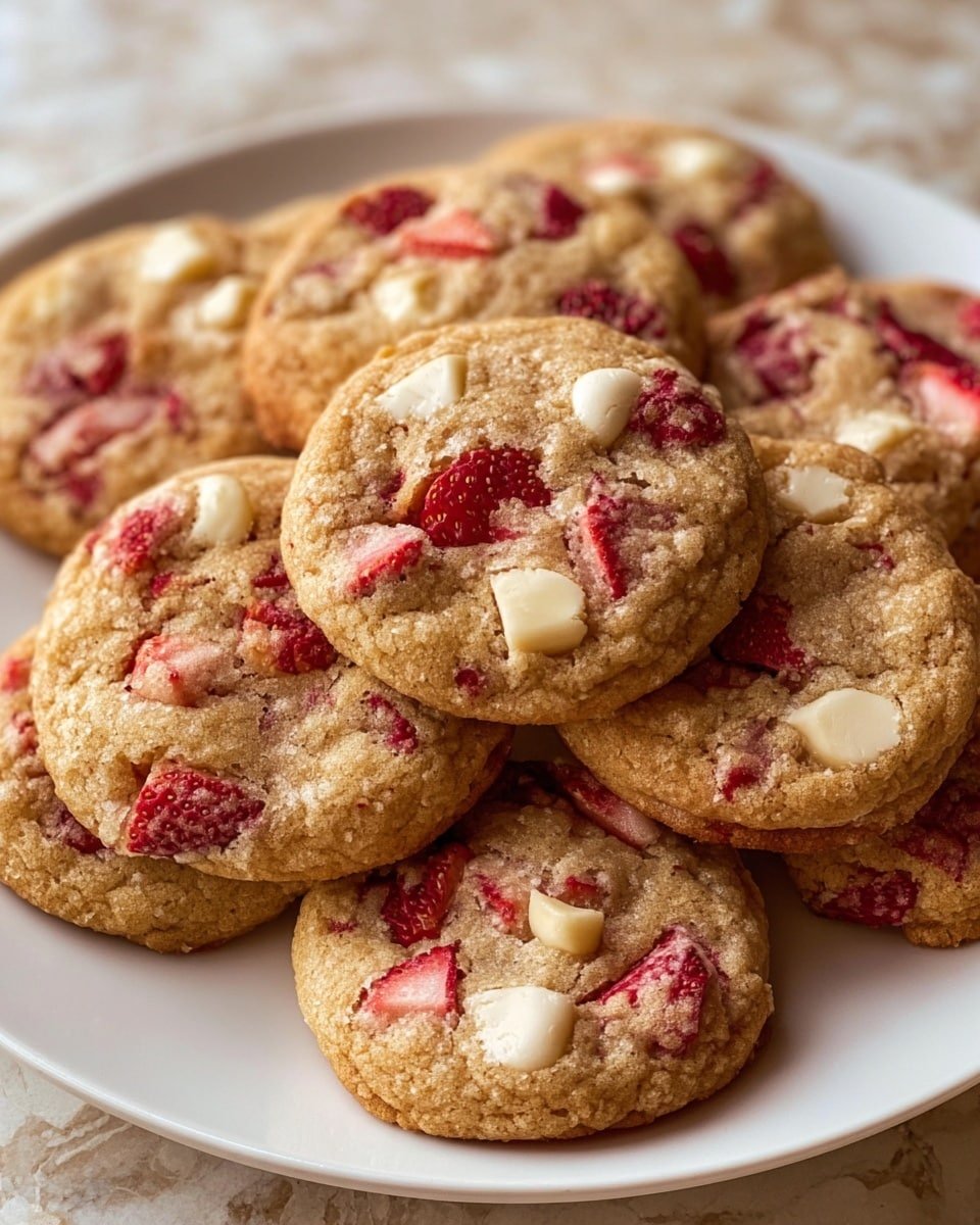 Strawberry Cheesecake Cookies Recipe - Recipe Image — Strawberry Cheesecake Cookies, easy strawberry cheesecake cookies, fruity cookie recipes, summer dessert ideas, cheesecake flavored cookies