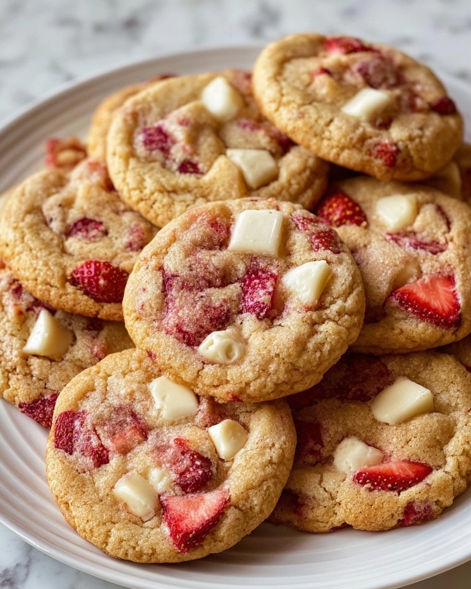 Strawberry Cheesecake Cookies Recipe - Serving Photo — Strawberry Cheesecake Cookies, easy strawberry cheesecake cookies, fruity cookie recipes, summer dessert ideas, cheesecake flavored cookies