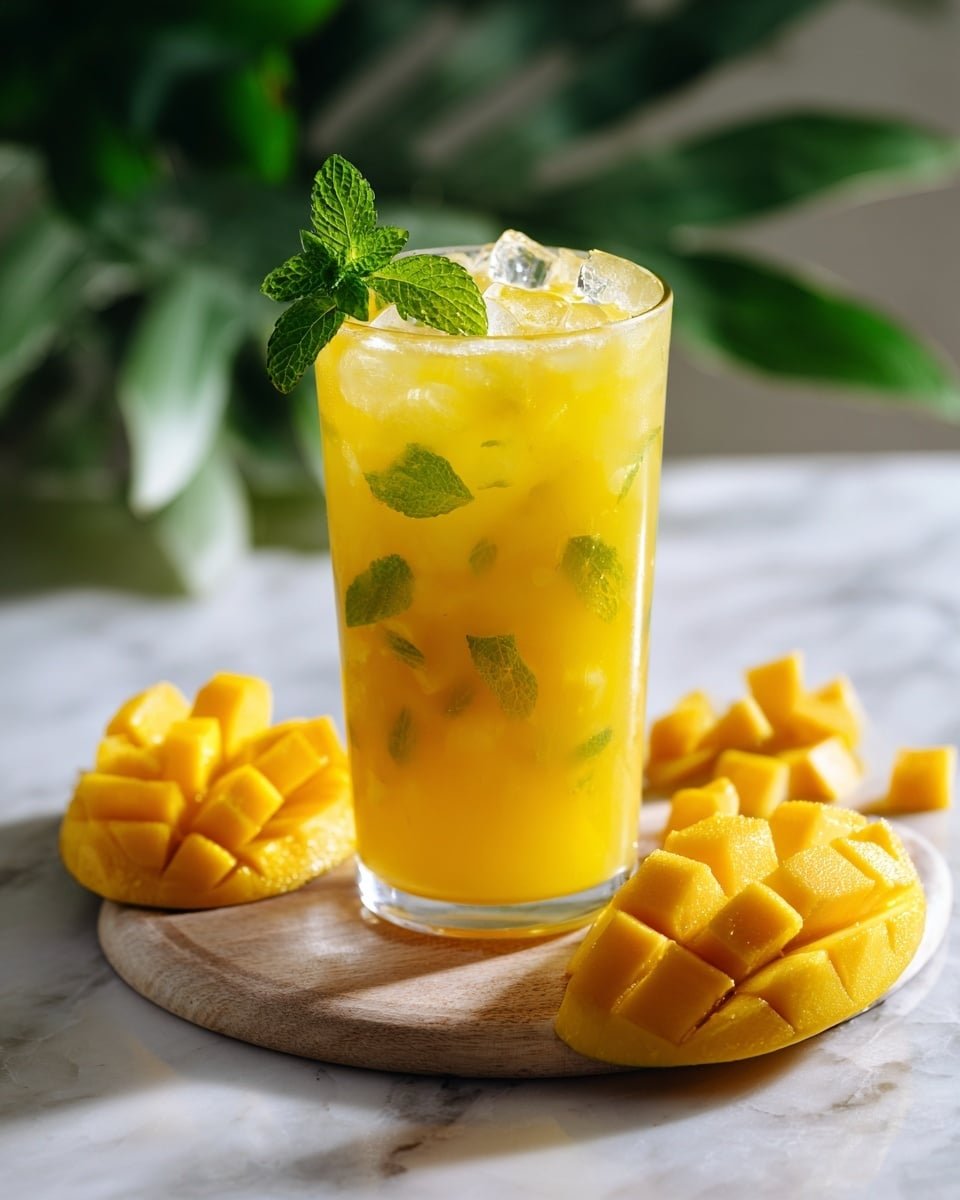Mango Mojito Cocktail Recipe - Recipe Image — Mango Mojito Cocktail, tropical fruit cocktails, refreshing mint drinks, easy summer cocktails, fruity mojito drink