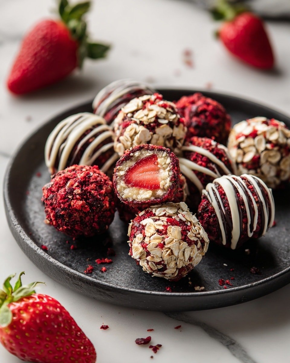 Strawberry Shortcake Energy Bites Recipe - Ingredients Photo — Strawberry Shortcake Energy Bites, healthy strawberry energy snacks, no-bake strawberry bites, easy energy bites recipes, fruity energy bites for kids