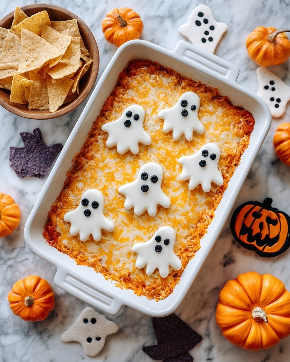 Halloween Buffalo Chicken Dip (Booffalo Dip) Recipe - Ingredients Photo — Halloween Buffalo Chicken Dip, Booffalo Dip, spicy Halloween appetizer, cheesy buffalo chicken dip, ghost cheese Halloween dip