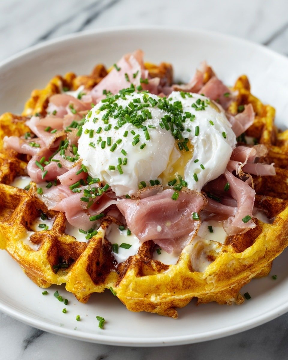 Croque Madame Waffles Recipe - Ingredients Photo — Croque Madame Waffles, savory waffles with ham and cheese, gourmet brunch ideas, easy French inspired breakfast, cheesy waffle breakfast