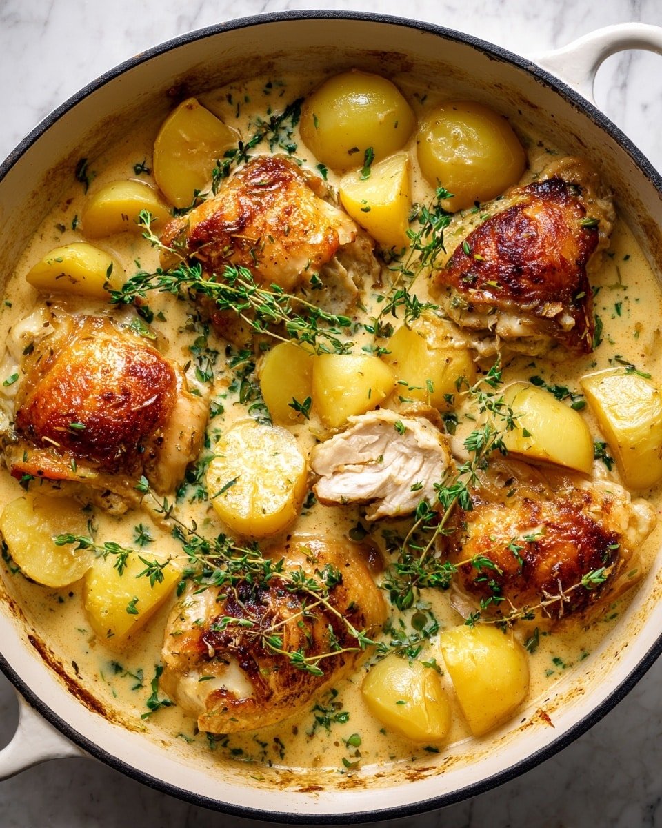 French Chicken Casserole à la Normande Recipe - Recipe Image — French Chicken Casserole à la Normande, hearty French chicken casserole, cider chicken bake, Norman apple chicken dish, rustic French chicken recipe