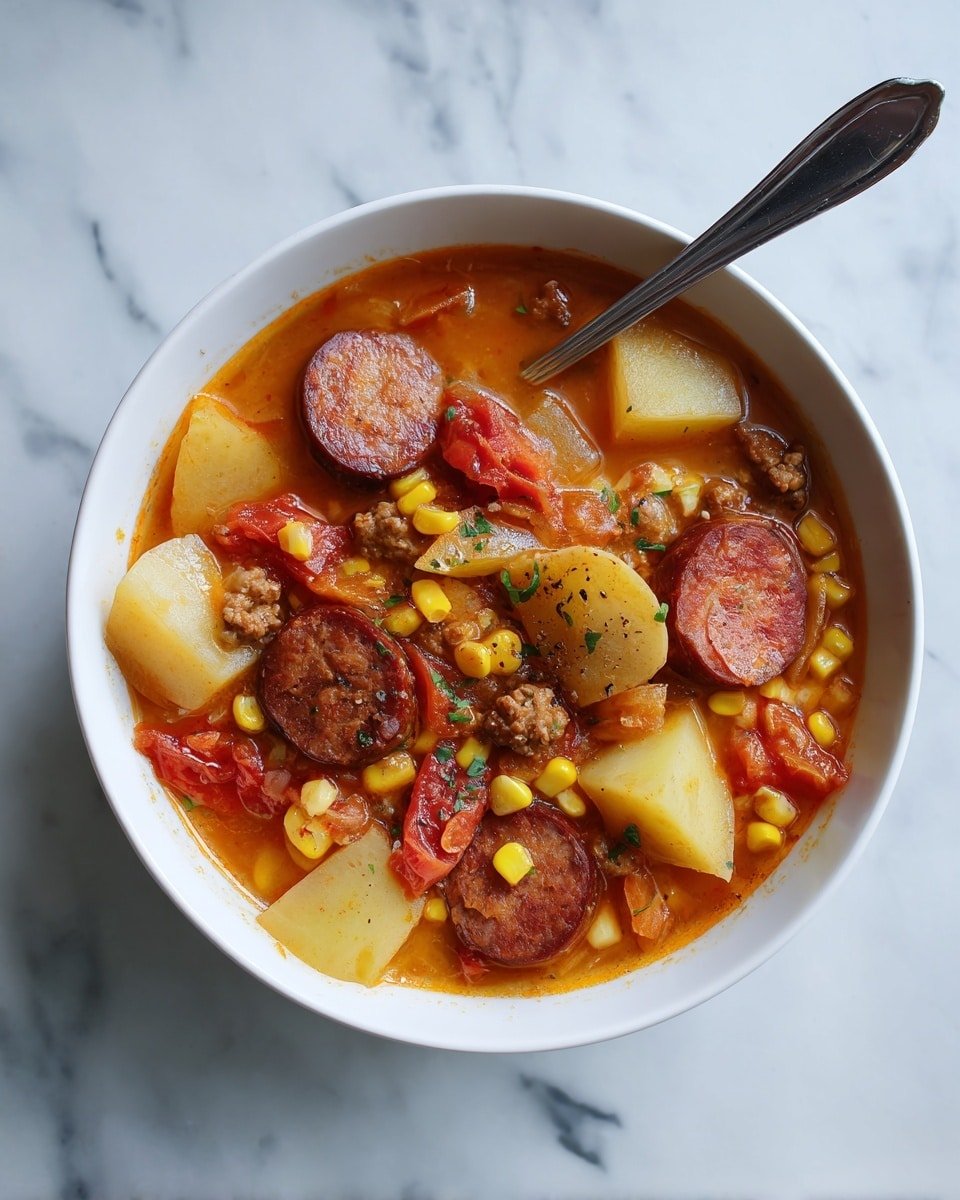 Texas Cowboy Stew Recipe - Ingredients Photo — Texas Cowboy Stew, hearty beef stew, smoky sausage stew, comforting beef and sausage recipe, easy cowboy stew