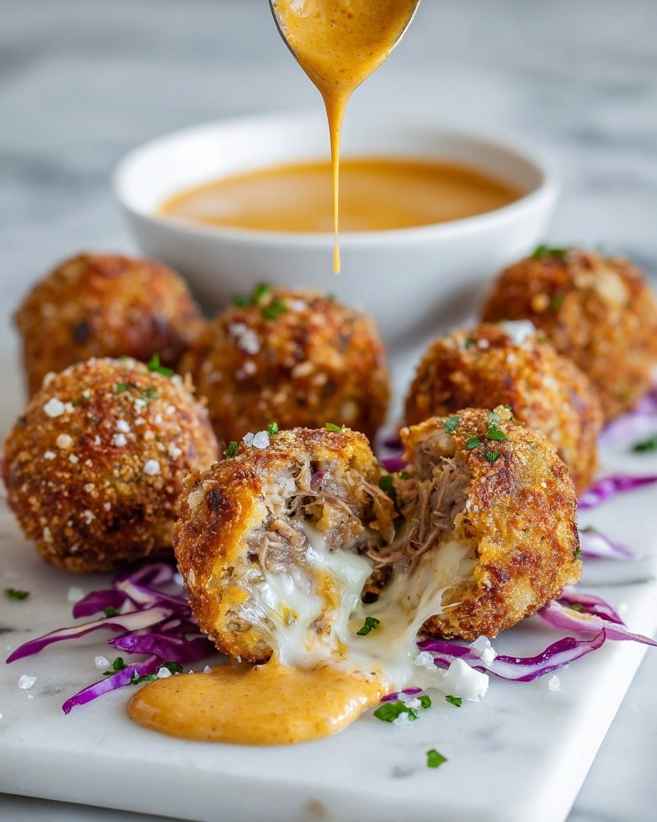 Easy Reuben Balls with Spicy Thousand Island Dip Recipe - Serving Photo — Easy Reuben Balls with Spicy Thousand Island Dip, Reuben appetizer ideas, savory finger foods, game day snacks, cheesy Reuben bites