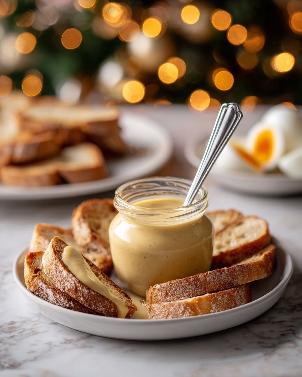 Creamy Eggnog Spread Recipe - Serving Photo — Creamy Eggnog Spread, holiday eggnog spread, festive holiday spreads, easy eggnog holiday treat, holiday party appetizer