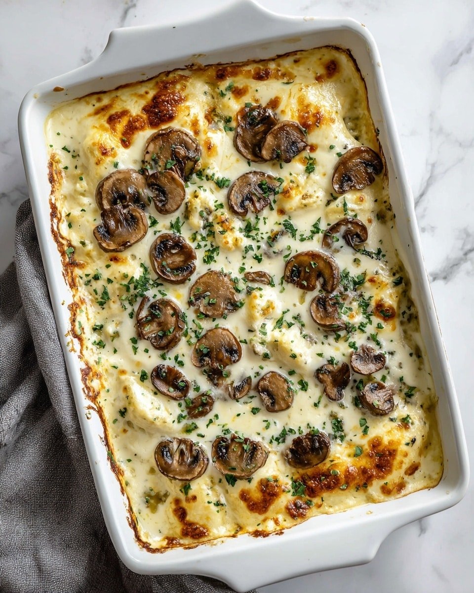 Keto Garlic Mushroom Chicken Casserole Recipe - Serving Photo — Keto Garlic Mushroom Chicken Casserole, low-carb chicken casserole, keto mushroom chicken bake, healthy chicken and mushroom dinner, easy keto chicken recipe