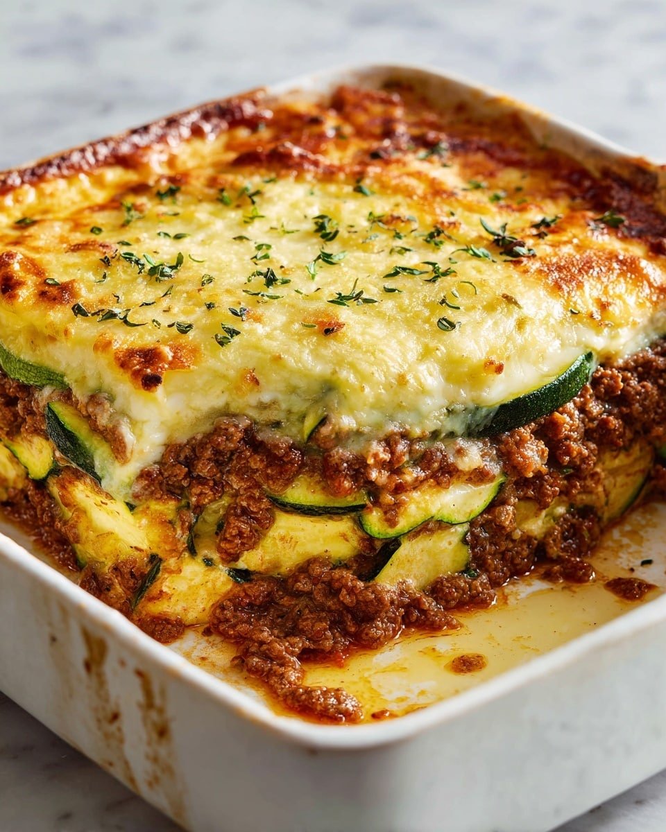 Keto Cheesy Zucchini and Ground Beef Casserole Recipe - Serving Photo — Keto Cheesy Zucchini and Ground Beef Casserole, low-carb zucchini casserole, cheesy ground beef bake, keto zucchini recipes, healthy ground beef dish