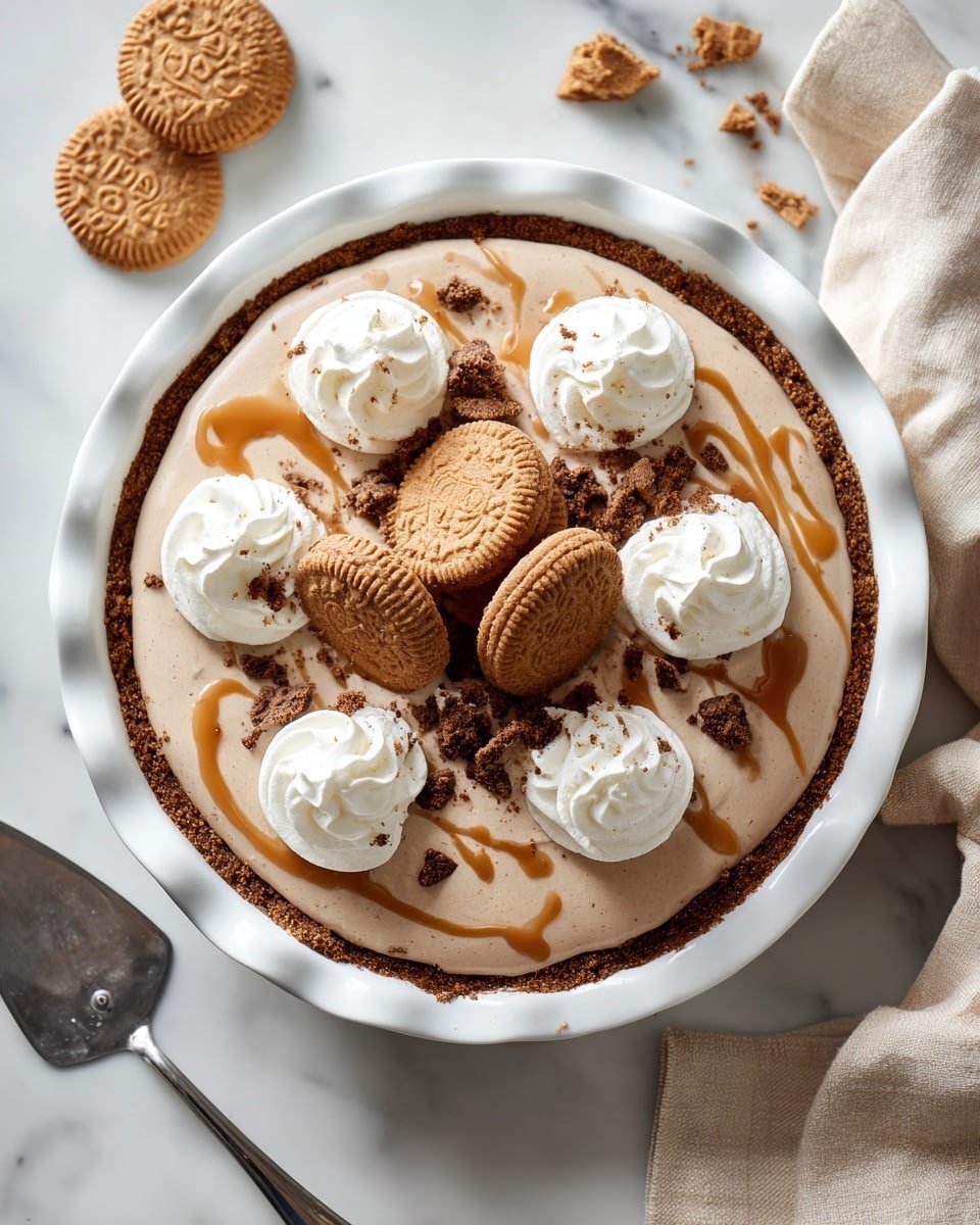 Creamy No-Bake Cookie Butter Pie Recipe - Serving Photo — Creamy No-Bake Cookie Butter Pie, no-bake cookie butter dessert, easy cookie butter pie, indulgent cookie butter treat, simple no-bake pie recipes