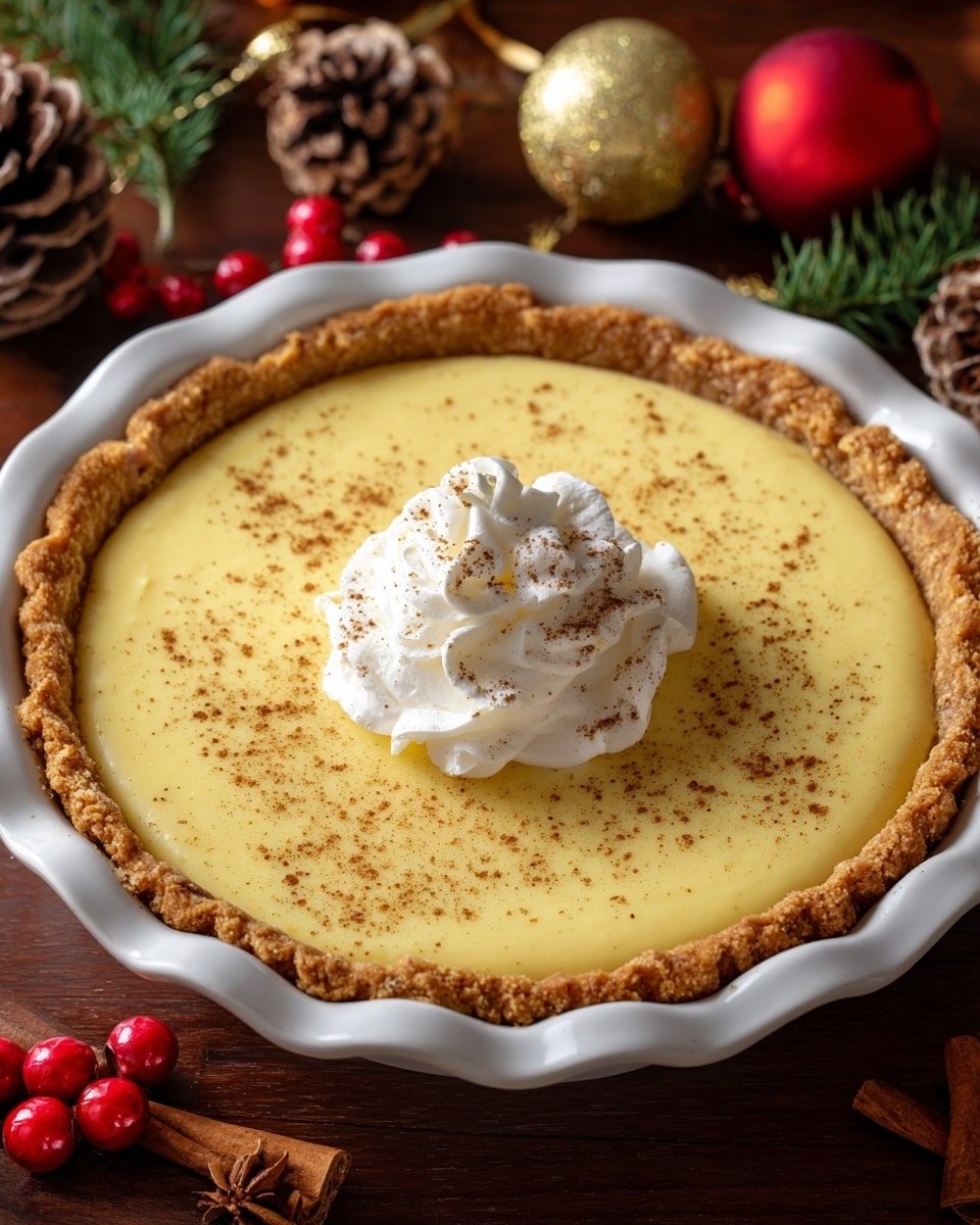Christmas Eve Cinnamon-Vanilla Creamy Custard Pie Recipe - Serving Photo — Christmas Eve Cinnamon-Vanilla Creamy Custard Pie, holiday custard pie with cinnamon and vanilla, festive creamy custard dessert, easy holiday pie recipe, seasonal Christmas dessert