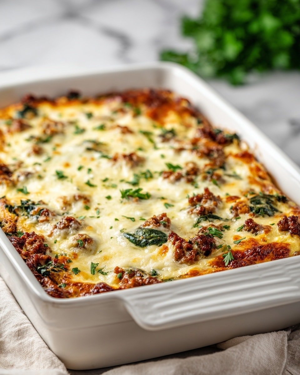 Keto Sausage and Spinach Casserole Recipe - Ingredients Photo — Keto Sausage and Spinach Casserole, low-carb sausage bake, keto spinach casserole, healthy sausage and spinach dish, keto comfort food
