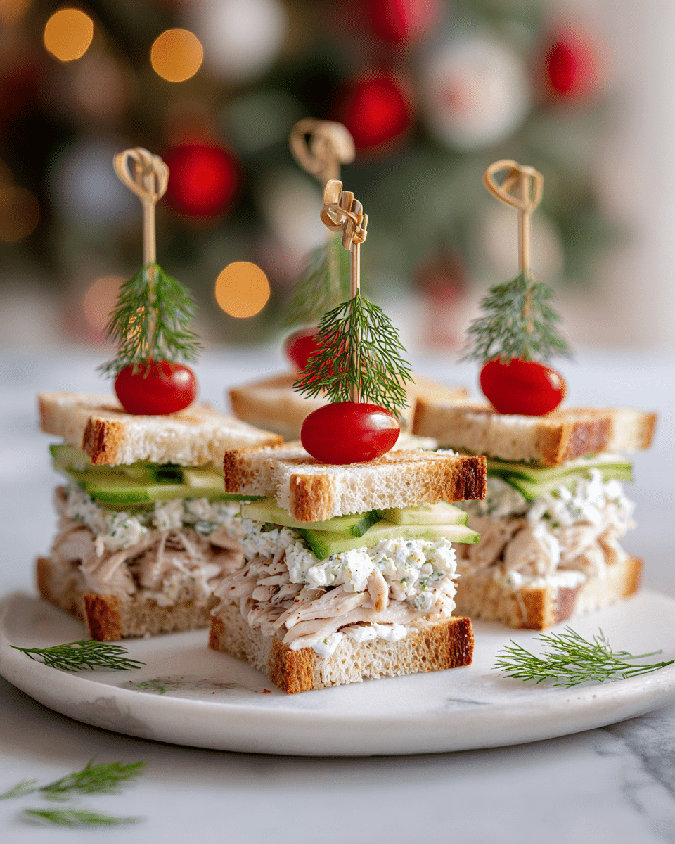 Mini Christmas Tree Sandwiches Recipe - Recipe Image — Mini Christmas Tree Sandwiches, festive holiday sandwiches, Christmas appetizer ideas, easy Christmas snacks, holiday party finger foods