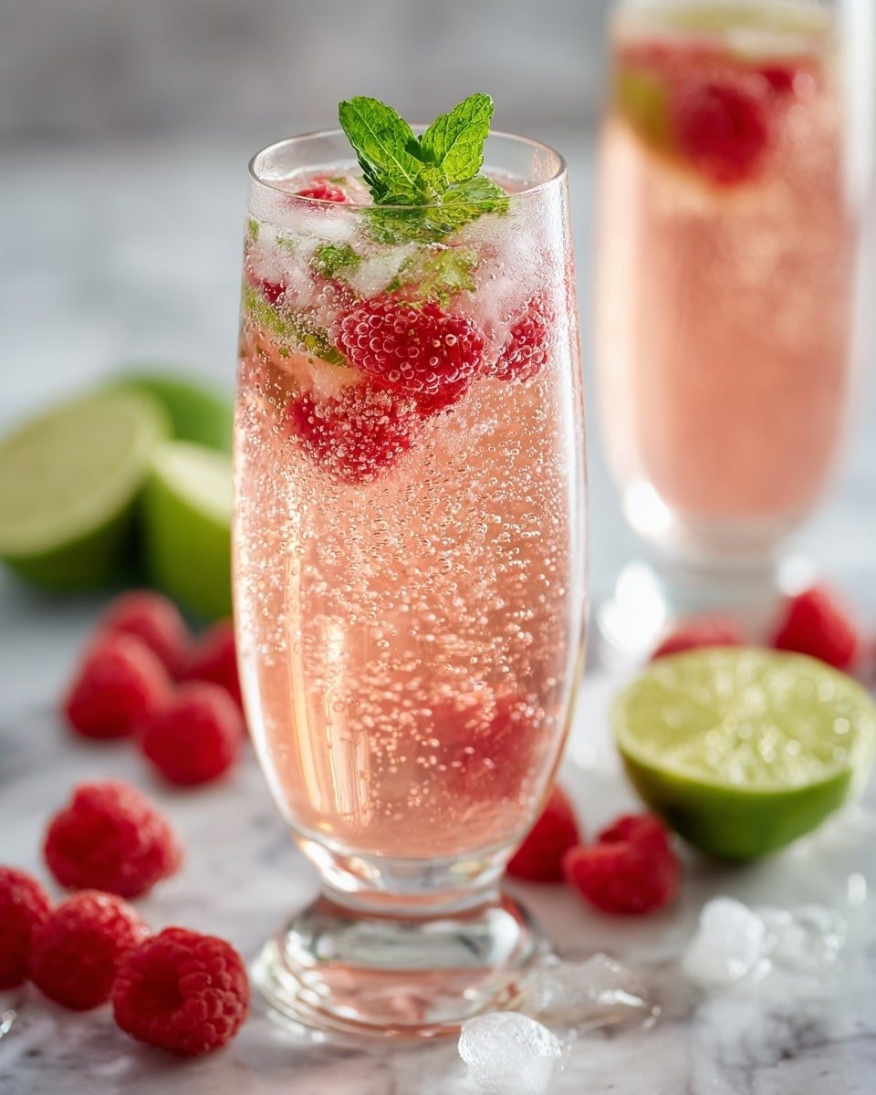Raspberry Moscato Cocktail Recipe - Recipe Image — Raspberry Moscato Cocktail, raspberry Moscato wine drink, fruity bubbly cocktail, easy berry cocktail recipe, summer raspberry drink