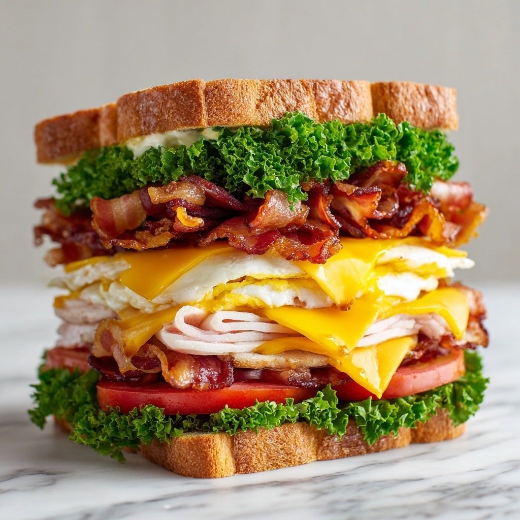 Cowboy Club Sandwich Recipe - Recipe Image — Cowboy Club Sandwich, hearty club sandwich recipe, easy cowboy sandwich, quick lunch sandwiches, bacon turkey cheese sandwich