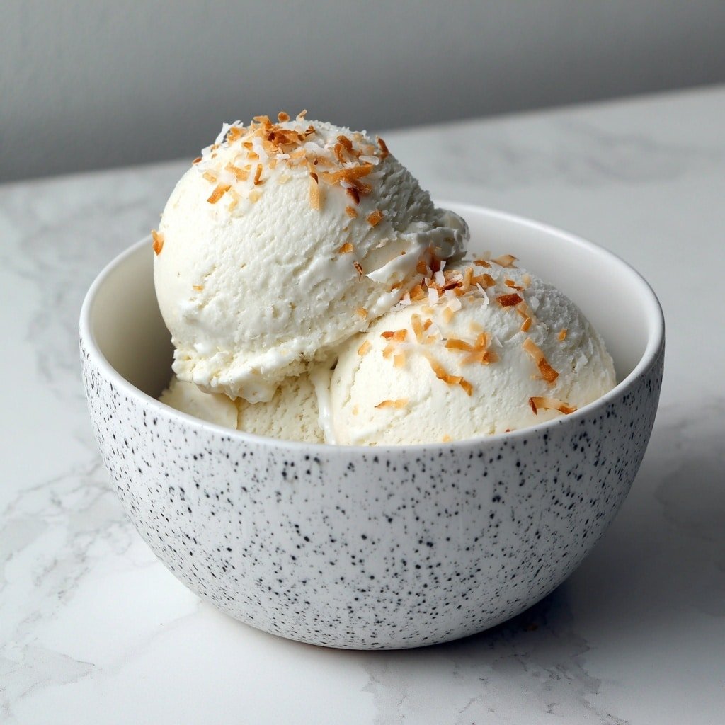 Coconut Ice Cream Recipe - Recipe Image — Coconut Ice Cream, tropical ice cream recipe, homemade coconut dessert, easy coconut ice cream, creamy coconut frozen treat