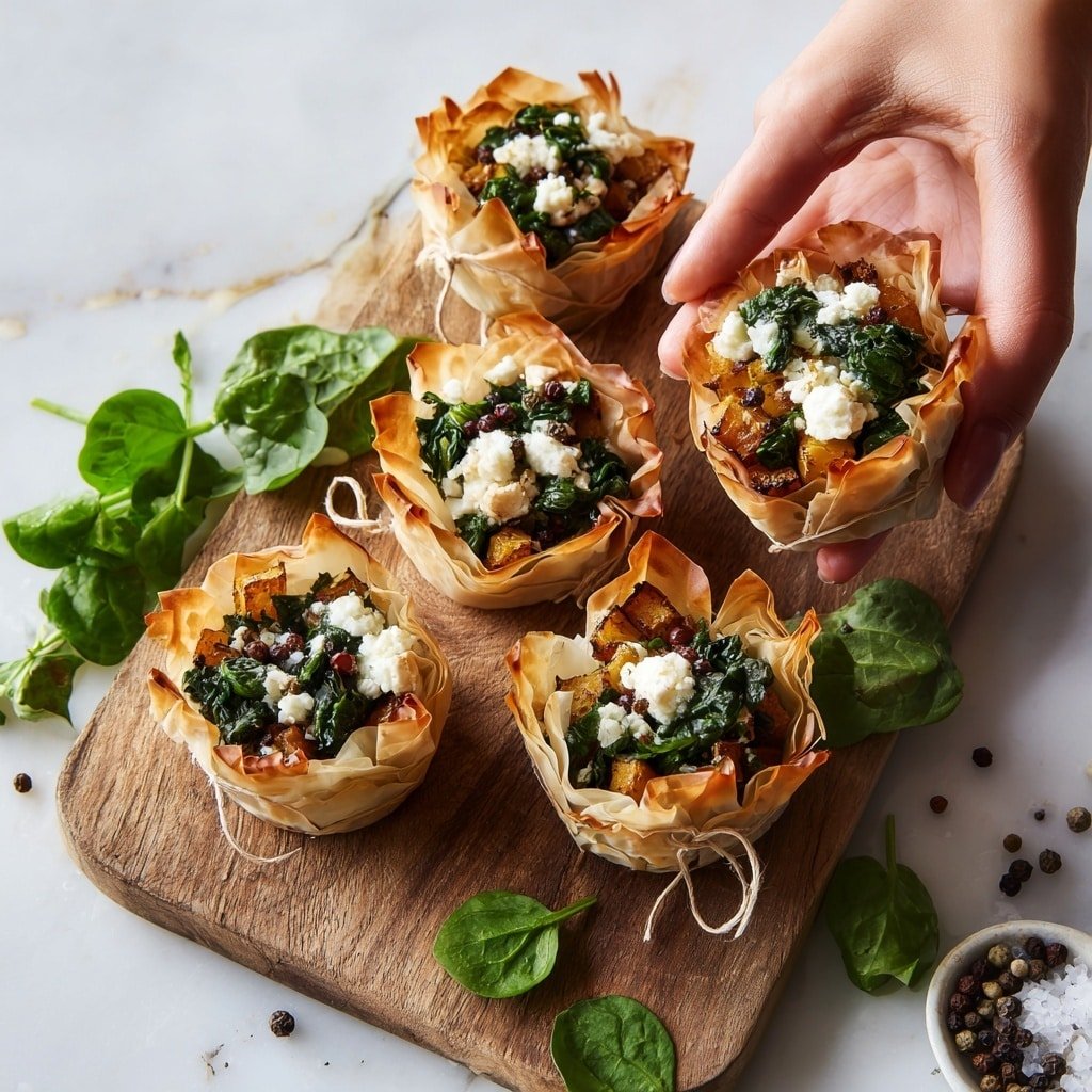 Pumpkin Feta Phyllo Cups Recipe - Recipe Image — Pumpkin Feta Phyllo Cups, fall appetizer recipes, pumpkin appetizer ideas, easy savory phyllo bites, fall party appetizers