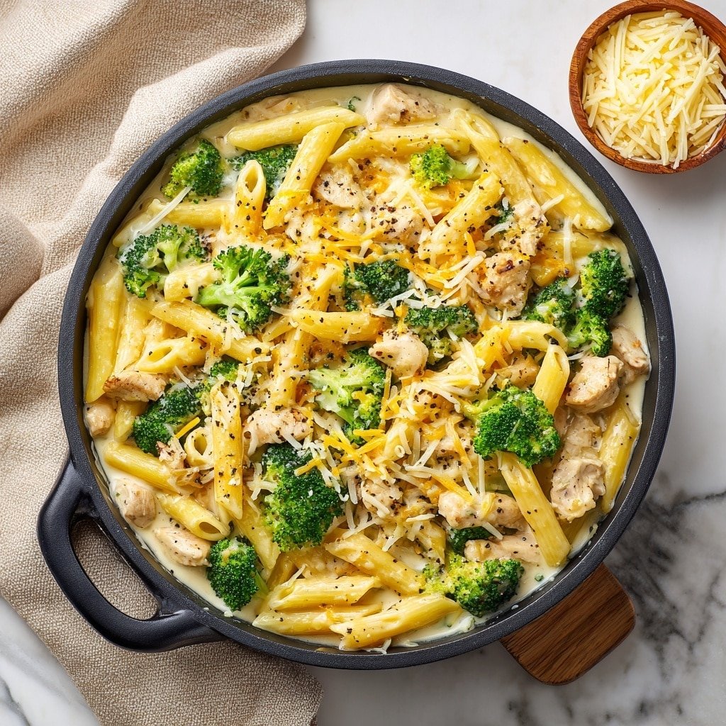 One-Pot Cheesy Broccoli and Chicken Pasta Recipe - Recipe Image — One-Pot Cheesy Broccoli and Chicken Pasta, cheesy broccoli chicken pasta, quick chicken and broccoli pasta, easy one-pot pasta recipes, comforting weeknight dinners